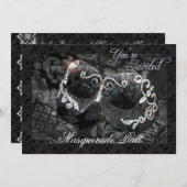 黒いレースのマスクによって宝石で飾られる仮面舞踏会の招待状 招待状 (正面/裏面)