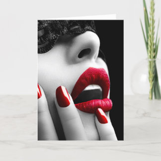 黒いレースのマスクを持つ美しい女性 カード