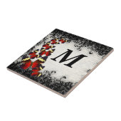 黒いレースの上に赤い蝶 タイル (側面)