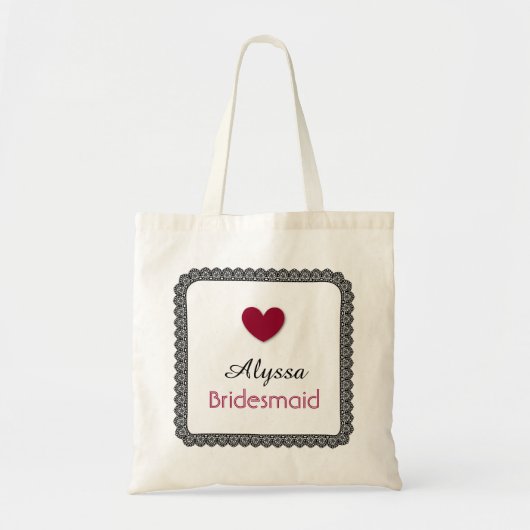 黒いレースの赤いハートの新婦付添人の結婚式のバッグV02 トートバッグ (正面)