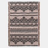 黒いレース、透かし、茶色の背景、ベージュ、ブラ スローブランケット (正面縦)