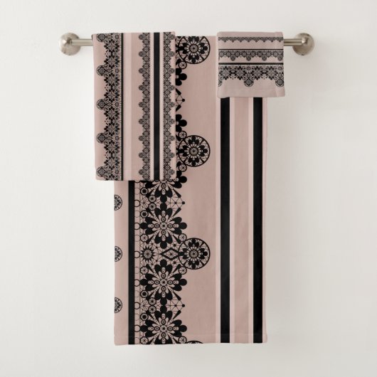 黒いレース、透かし、茶色の背景、ベージュ、ブラ バスタオルセット (インサイチュ)