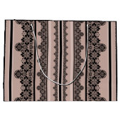 黒いレース、透かし、茶色の背景、ベージュ、ブラ ラージペーパーバッグ (裏面)