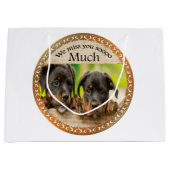 黒いロットワイラーかわいい子犬と悲しい顔 ラージペーパーバッグ (正面)