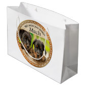 黒いロットワイラーかわいい子犬と悲しい顔 ラージペーパーバッグ (裏面アングル)