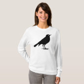 黒いロビンの鳥のプリント Tシャツ (正面フル)
