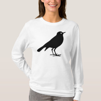 黒いロビンの鳥のプリント Tシャツ