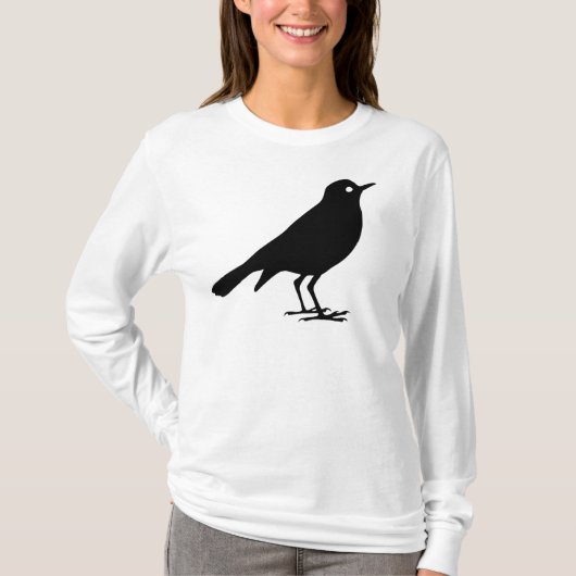 黒いロビンの鳥のプリント Tシャツ (正面)