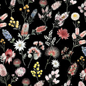黒いロマンティックでムーディな水彩の野の花 テーブルクロス