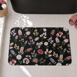 黒いロマンティックでムーディな水彩の野の花 バスマット