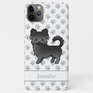 黒いロングコートチワワのキャラクターワンちゃん名前入りデザイン iPhone 11 PRO MAXケース