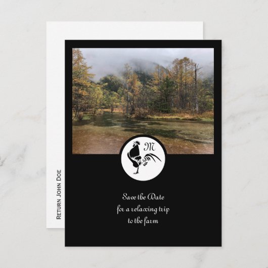 黒いローターシルエットシルエットモノグラムフォト インビテーションポストカード (正面/裏面)