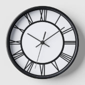 黒いローマ数字の丸黒木枠 壁時計 (正面)