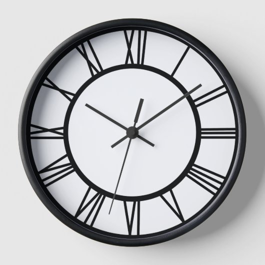 黒いローマ数字の丸黒木枠 壁時計 (正面)