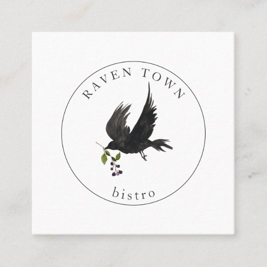 黒いワタリガラスのカラスの正方形の名刺 スクエア名刺 (正面)