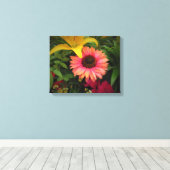 黒いヴィネットのアジアのユリとカモメ キャンバスプリント (インサイチュ (ウッドフロア))