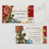 黒いヴィンテージのエッフェル塔のバラのエレガントなビジネス 名刺 (正面/裏面)