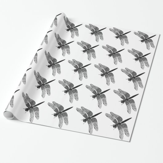 黒いヴィンテージのトンボの自然の芸術 ラッピングペーパー (アンロールド)