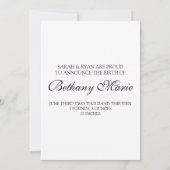 黒いヴィンテージのモノグラムのベビーの発表及び写真 案内状 (裏面)