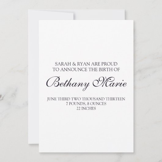 黒いヴィンテージのモノグラムのベビーの発表及び写真 案内状 (裏面)