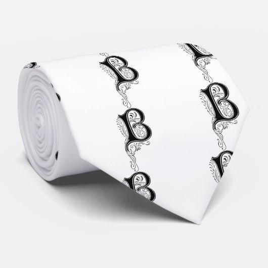 黒いヴィンテージのモノグラムBの花柄の渦巻 ネクタイ (ロール)