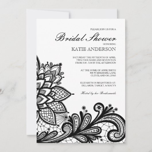 黒いヴィンテージのレースのブライダルシャワーの招待状 招待状 (正面)