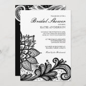 黒いヴィンテージのレースのブライダルシャワーの招待状 招待状 (正面/裏面)