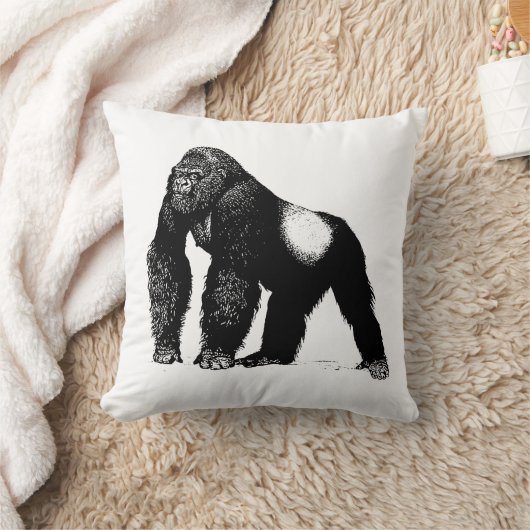 黒いヴィンテージのSilverbackのゴリラのイラストレーション クッション (ブランケット)