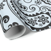 黒いヴィンテージペイズリーライトブルー背景 ラッピングペーパー (ロールコーナー)
