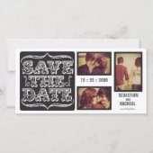 黒いヴィンテージ日付の保存タイポグラフィの写真カード セーブザデート (正面)