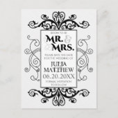 黒いヴィンテージ渦巻き結婚式日付を保存 案内ポストカード (正面)