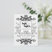 黒いヴィンテージ渦巻き結婚式日付を保存 案内ポストカード (スタンド正面)