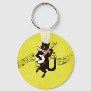黒いヴィンテージ遊猫の番乗りが音楽ノート キーホルダー