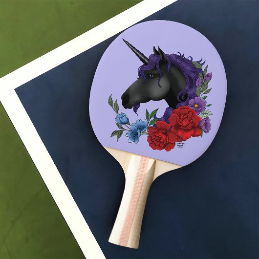 黒い一角獣と花 卓球ラケット