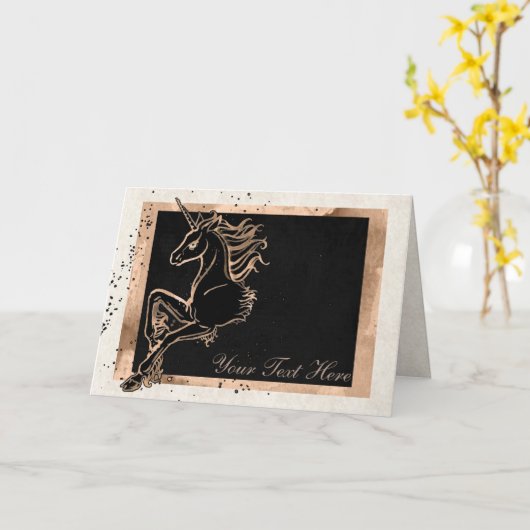 黒い一角獣のグリーティングカード カード (黄色い花)