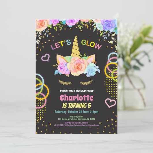 黒い一角獣の少女の誕生日に輝くパーティー 招待状 (スタンド正面)