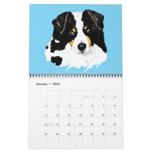 黒い三オーストラリアの羊飼いのコレクションのカレンダー カレンダー (1月 2026)