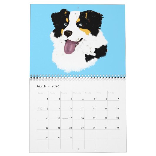 黒い三オーストラリアの羊飼いのコレクションのカレンダー カレンダー (3月 2026)