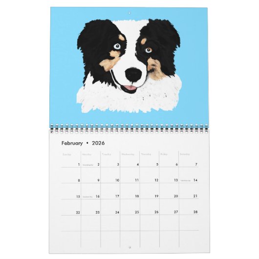 黒い三オーストラリアの羊飼いのコレクションのカレンダー カレンダー (2月 2026)