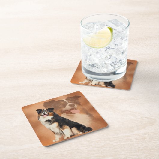 黒い三色のオーストラリアの羊飼い-オーストラリア人 スクエアペーパーコースター (インサイチュ)