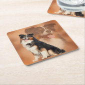 黒い三色のオーストラリアの羊飼い-オーストラリア人 スクエアペーパーコースター (アングル)