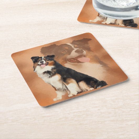 黒い三色のオーストラリアの羊飼い-オーストラリア人 スクエアペーパーコースター (アングル)