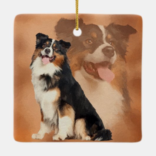 黒い三色のオーストラリアの羊飼い-オーストラリア人 セラミックオーナメント (裏面)