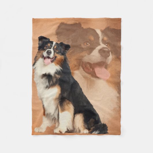 黒い三色のオーストラリアの羊飼い-オーストラリア人 フリースブランケット (正面)