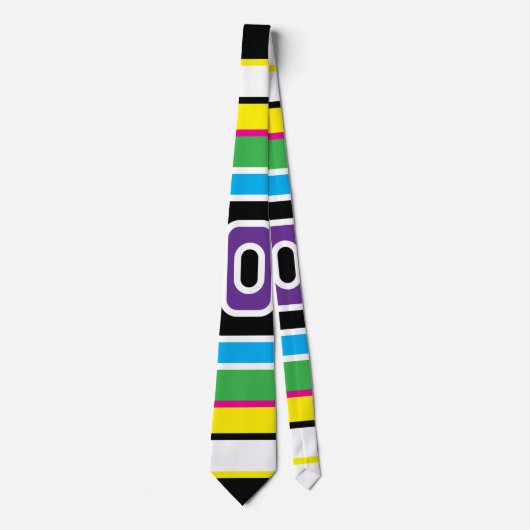 黒い三角形鮮やかジオメトパターン(の模様が)ある ネクタイ (正面)