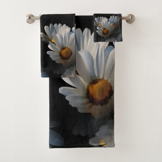 黒い上で分離された多数の浮遊デイジー バスタオルセット (インサイチュ)