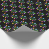 黒い上にクリスマスの光の雪 ラッピングペーパー (角)