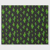 黒い上に描かれたカボテンの木 ラッピングペーパー (フラット)