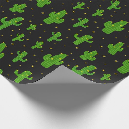 黒い上に描かれたカボテンの木 ラッピングペーパー (角)