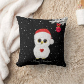 黒い上に白いクリスマスフクロウ クッション (ブランケット)